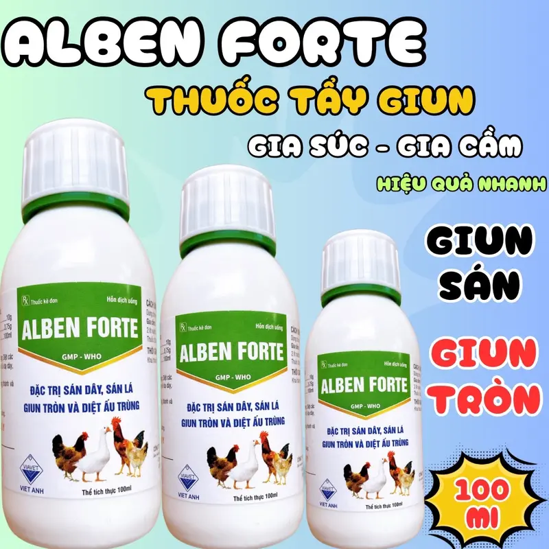Alben Fort thuốc tẩy giun sán, giun tròn, giun dẹp dạng nước siêu đậm đặc cho gia súc gia cầm 100ml 0