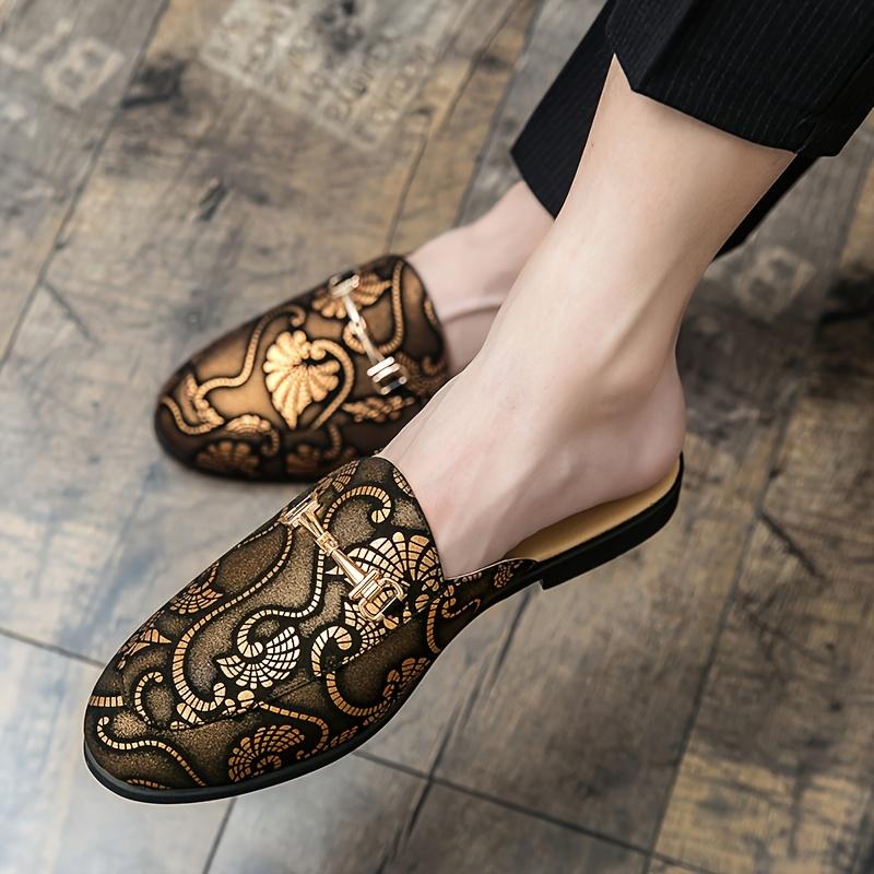 Men'S Casual Outdoor Trendy Slip-On Loafers with Colorful Pattern, Pointed Toe, All-Season, Spring/Summer/Fall/Winter, Daily & Casual, Party, Street Wear, Golden Accents, Faux Upper & Inner, Rubber Sole, Faux Insole 3