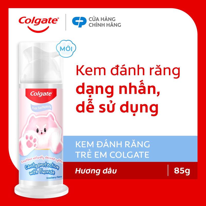Kem đánh răng Colgate cho trẻ em Fluffy hương dâu dạng nhấn dễ sử dụng 85g