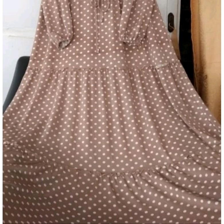 Gamis Polkadot Terbaru,Baju Muslim Wanita, Dress Wanita Kain Rayon High Panjang