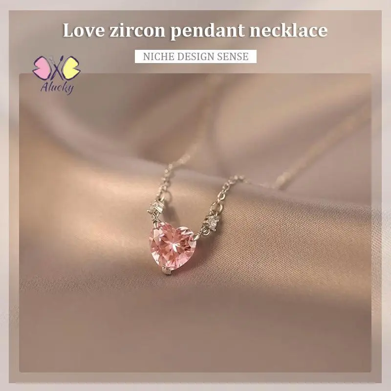 【Jakert】Sweet fashion Love Zircon Pendant Necklace Female Niche Design Sense All-match Accessories