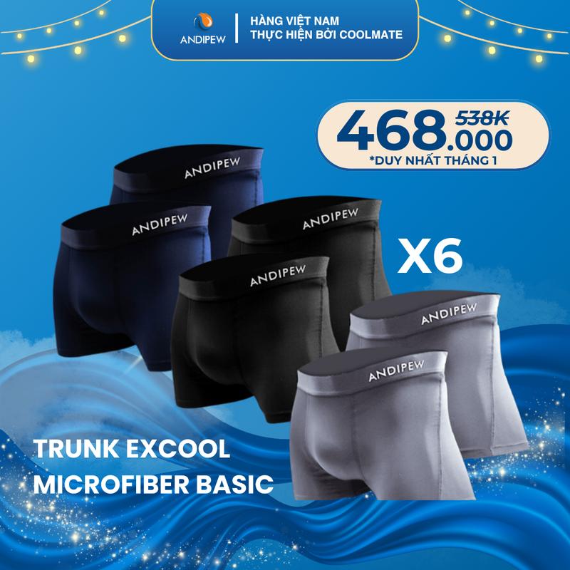 [Combo 6] Quần lót nam ANDIPEW - Trunk Excool Microfiber Basic | 2Đen - 2Xanh Navy - 2Xám