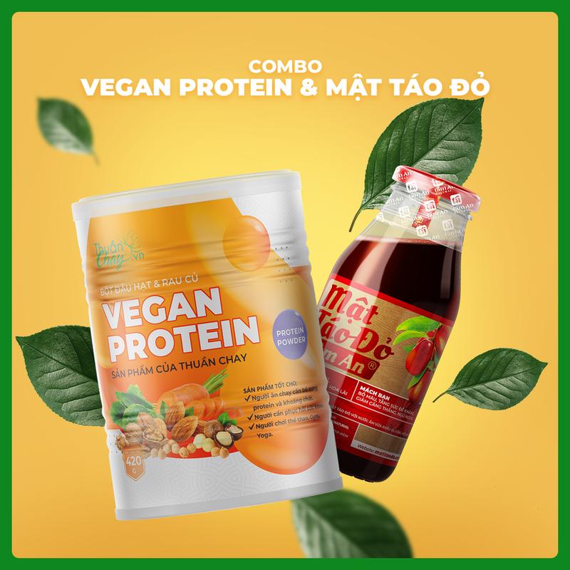 COMBO VEGAN PROTEIN 420g & MẬT TÁO ĐỎ TÂM AN 250ml - Bột ngũ cốc đậu hạt rau củ