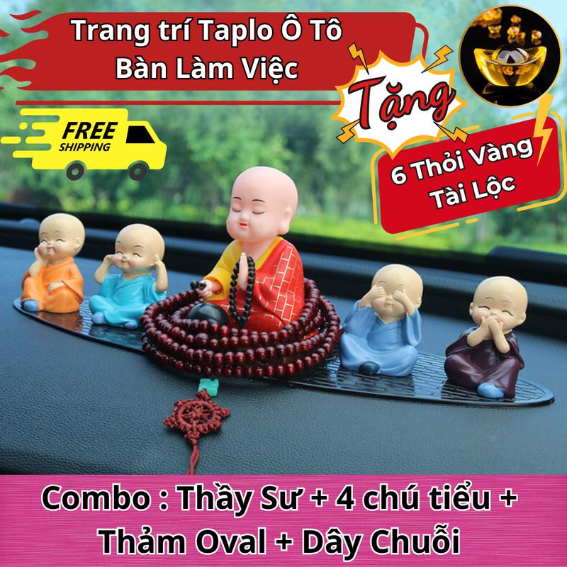 Combo Tượng Sư Thầy và 4 Chú tiểu trang trí Taplo xe ô tô, bàn làm việc, decor nội thất trong phòng
