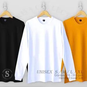 Kaos Polos uk S M L XL XXL lengan panjang Panjang 30s Pria/Wanita Katun Combed 30s Couple Tebal Lembut Nyaman Pasangan  Distro Wanita Baju Oblong Atasan Dewasa Tangan Oversize Celana Setelan Pendek