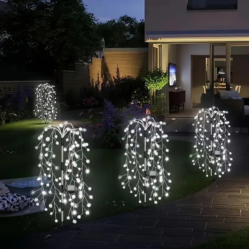 Solar Powered Firecracker Willow Light, 1pc Outdoor Solar Fireworks Light, 8 Modes Flashing Copper Wire Fairy Light for Garden, Pathway, Party, Camping, Christmas, Ramadan 0