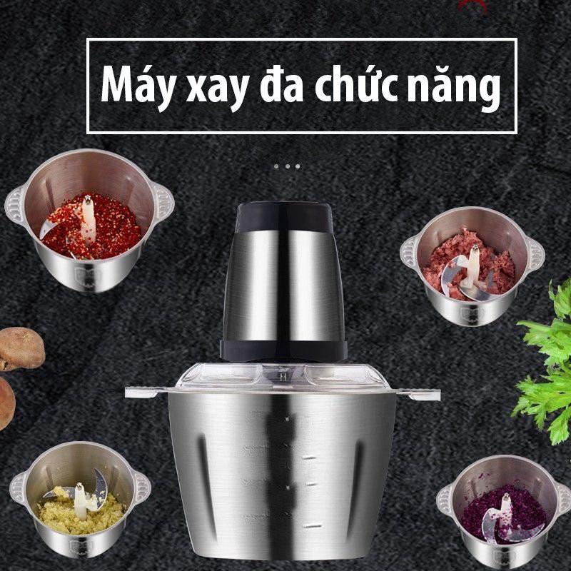 Máy Xay Thịt Đa Năng Cối 2L Inox 304,4 Lưỡi Dao Thép Không Gỉ,Say Sinh Tố Thịt, Cá, Rau Củ Hoa Quả 2
