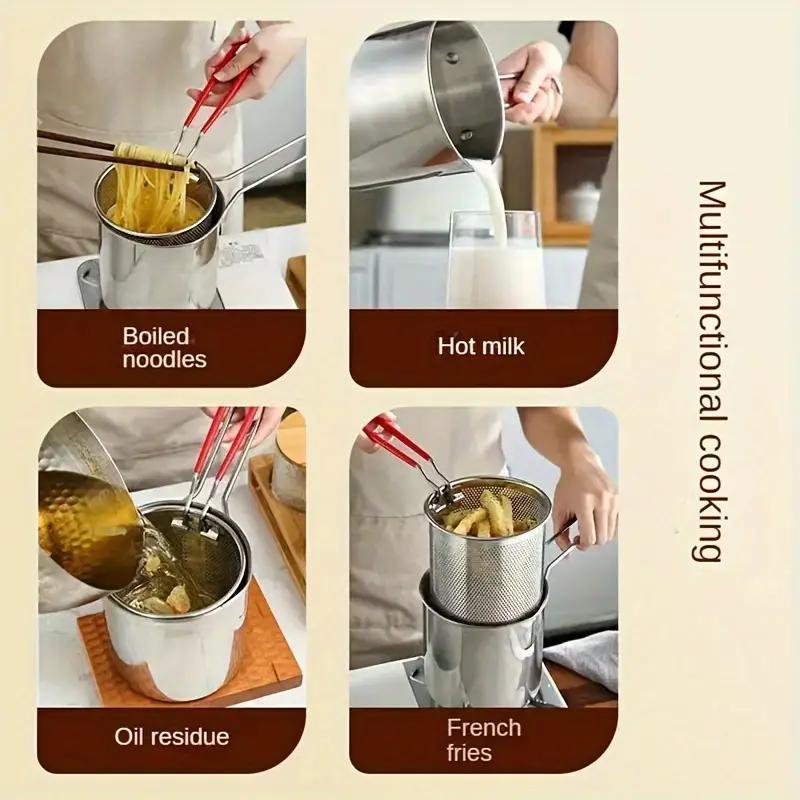 Stainless Steel Deep Frying Pot with Filter Rack, 1 Set Kitchen Cooking Tool for French Fries, Fried Chicken, Fish, Cookware Accessories for Home Dining Room Barbecue 4