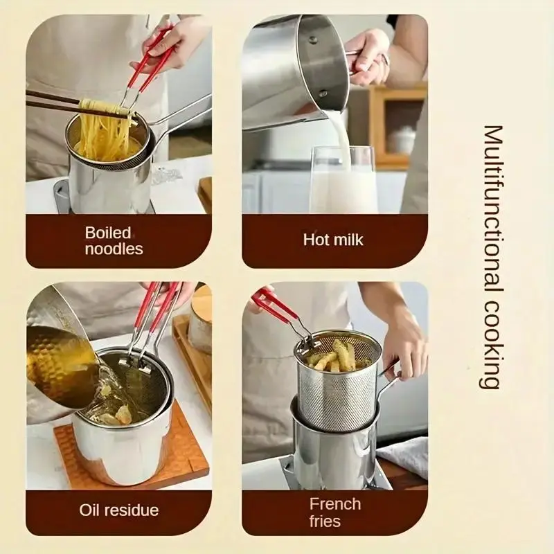 Stainless Steel Deep Frying Pot with Filter Rack, 1 Set Kitchen Cooking Tool for French Fries, Fried Chicken, Fish, Cookware Accessories for Home Dining Room Barbecue 4