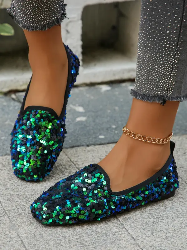 Women's Elegant Contrast Sequin Design Slip on Flats (1 Pair), Casual Soft Comfortable Flat Shoes for Spring & Fall, Fashion Shoes for Party, Daily Clothing Decor, Valentine's Day, Gift 1