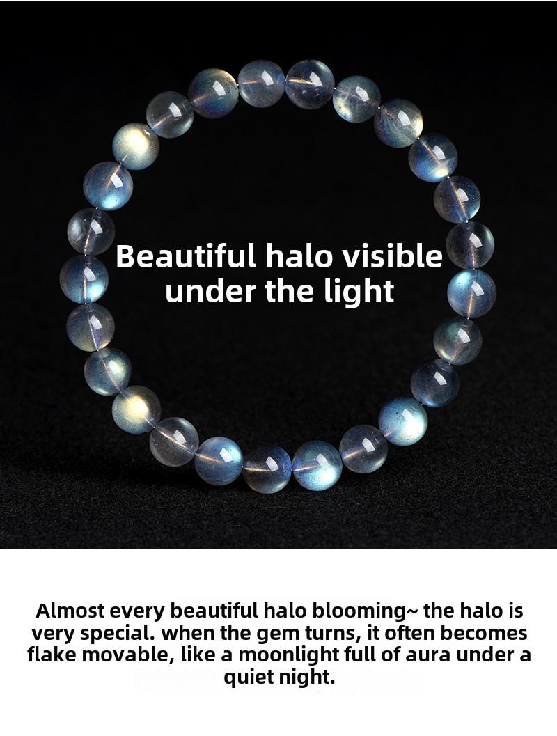 Product Introduction of Crystal Natural Moonstone Loose Beads Bracelet Net Body Color Light Gray Moonlight Labradorite round Beads Bracelet 7