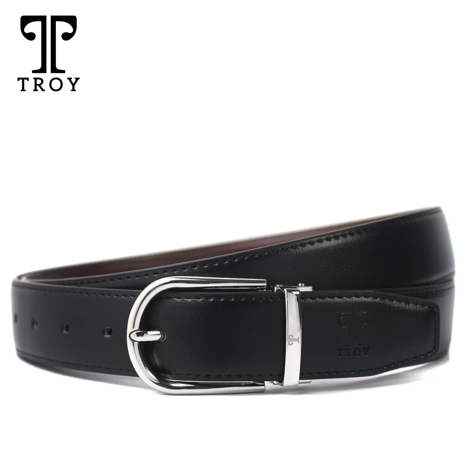 TROY Gesper Ikat Pinggang Sabuk Pria Kulit PU Stainless Tali Hitam Coklat Klasik Old Money Curva