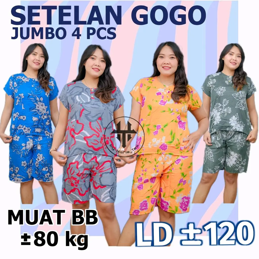 Setelan Gogo Jumbo Rayon Motif Kancing Busui Nyaman Baju Celana Pendek Casual