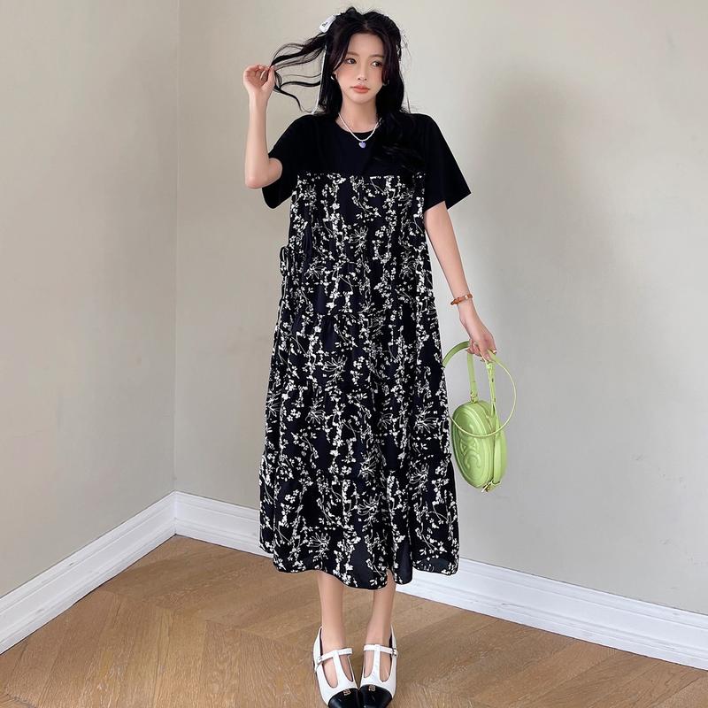 Váy đầm suông phối hoa nhí có dây rút thắt eo kiểu dáng trẻ trung