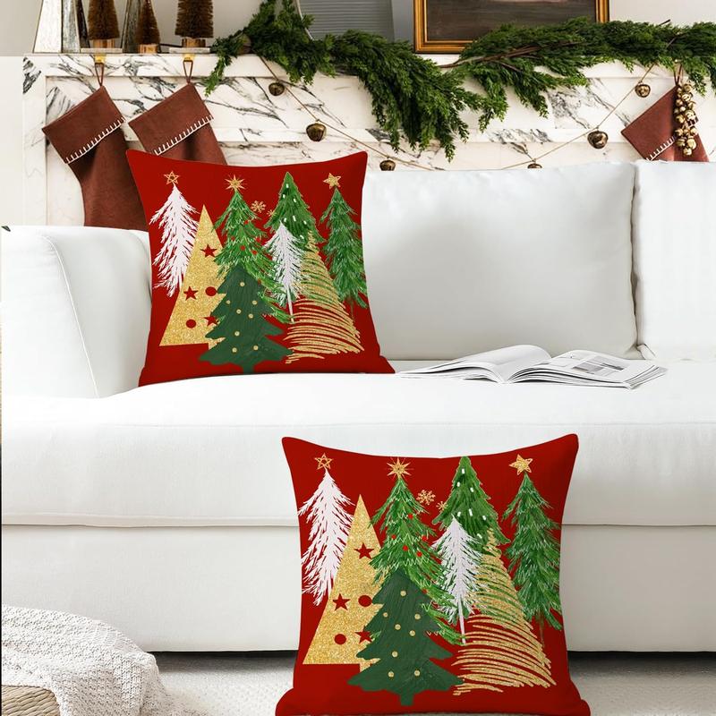 TikTok Shop Christmas Pillow Covers 22x22 Inch Set of 2 Christmas Tree Red Decorative Pillow Covers Winter Holiday Cushion Cases Decor for Home Couch Sofa