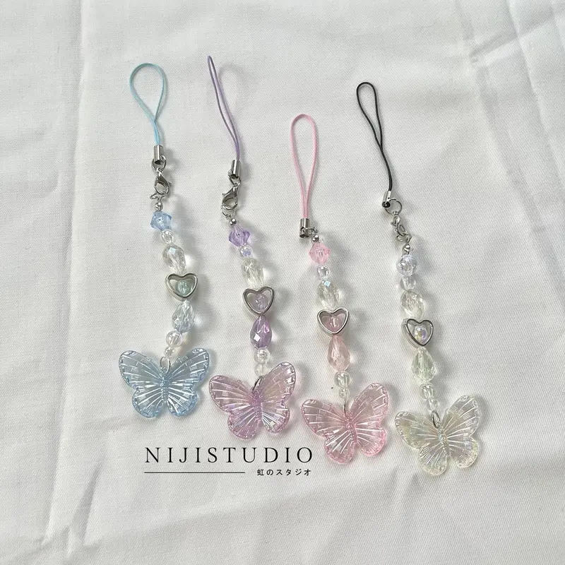 long butterfly clear phone strap keychain kolbuk | gantungan kunci | strap | phone strap | hp | gantungan manik | charm kpop 0