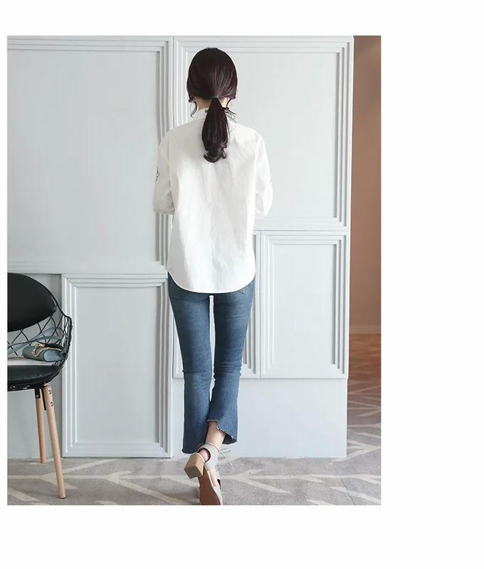 Product Introduction of Áo Sơ Mi Trắng Cho Nữ, Áo Sơ Mi Cotton Dài Tay, Thời Trang Mùa Hè, Thêu Hoa 21