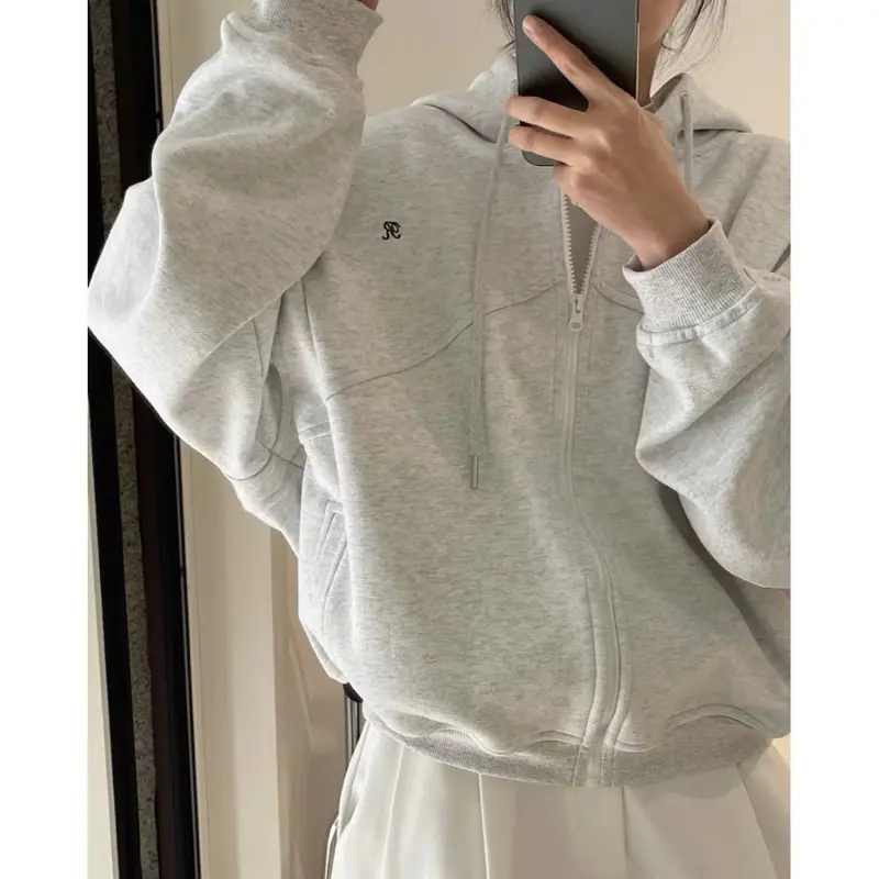 Áo Hoodie Zip Nỉ Bông From Rộng Nam Nữ Thêu Chữ R