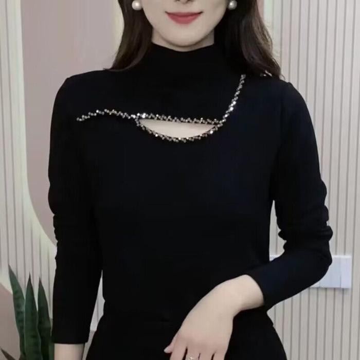 Áo Lớp Nền Hàng Mới Về, Dành Cho Nữ, Nhung Hai Mặt, Cao Cổ, Thanh Lịch, Áo Sơ Mi Giữ Nhiệt, Áo Thun Dài Tay, Có Thể Mặc Ngoài Trời, Thoải Mái Và Thường Ngày Top Women 5