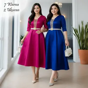 Dress Pesta Wanita Kombinasi Brukat Cantik IMPORT bahan Sateen Bridal Premium 71499 - EC58
