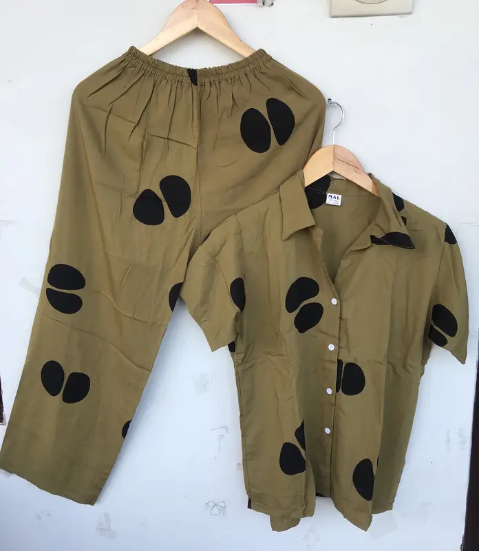 Piyama Bali Satu Set Dengan Celana panjang Motif Sibori Bahan Rayon Grade A Kualitas Super Harga Grosir Polka Dot Musim panas Katun Poliester Baju Tidur Wanita Nyaman Santai 5