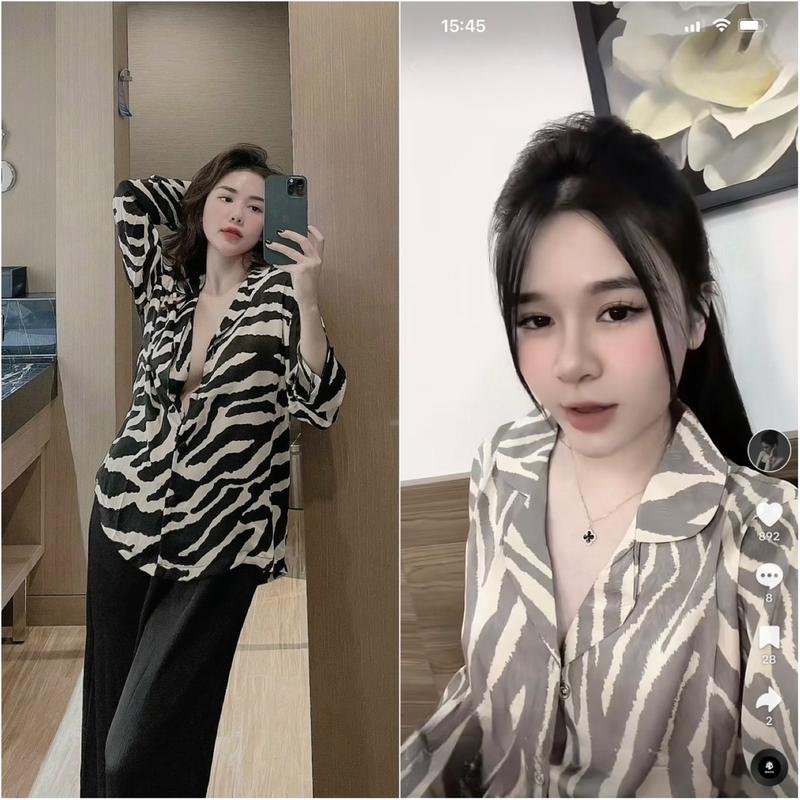 Sét đồ ngủ pijama cho nữ chất liệu lụa latin mềm mịn hoạ tiết vằn phối quần trơn sang xịn- chất vải dày dặn Đen Women Voi Quần Ngủ Áo Top Dài Tay