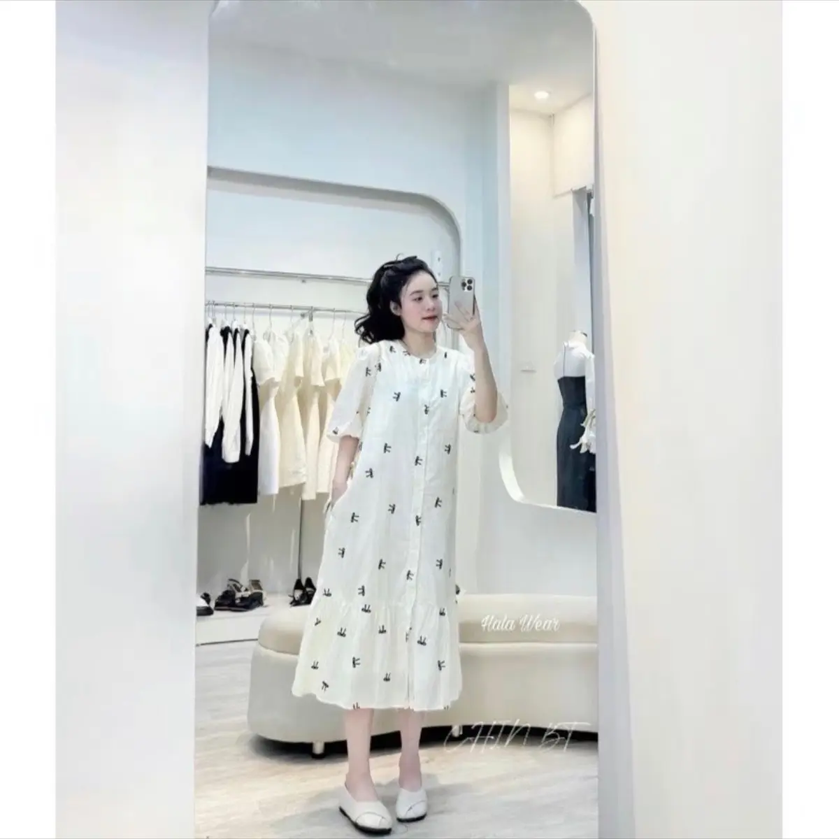 Váy xuông nơ,đuôi cá,mặc siêu xinh,dễ thương Nữ Women Màu Trắng