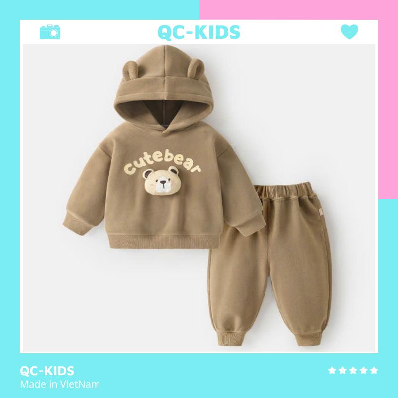 Bộ quần áo hoodie nỉ bông bé trai bé gái chất liệu nỉ bông tàu họa tiết con vật cho bé 8-18kg