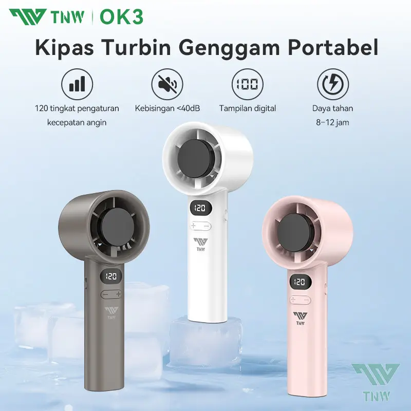 TNW OK3 Kipas Angin High-speed Portable Handheld Fan Turbo Kipas Fan USB Mini Fan 120 Gear Wind Digital Display