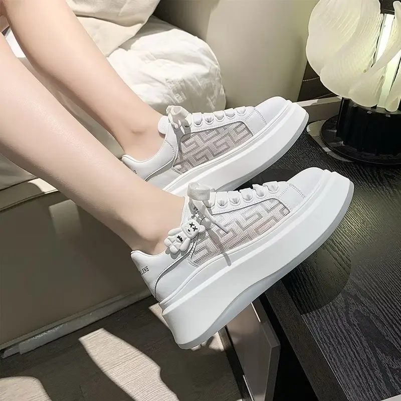 (Fullbox + Tag gấu ) Giày Thể Thao Đế Kếp phối lưới thoáng khí Đế 5cm phom đẹp Shoes Sneaker Nữ 4