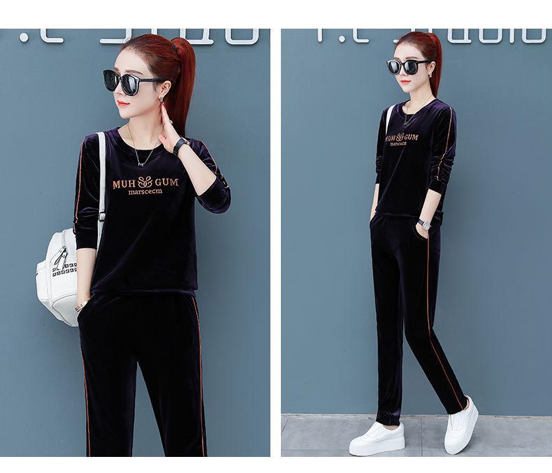 Product Introduction of Bộ Đồ Quần Áo Thể Thao Nhung Vàng, Ngoại Cỡ, Hàng Mới Về, Thời Trang Xuân Thu Cho Nữ, Áo Len, Phong Cách Hàn Quốc, Bộ Hai Mảnh, Thêu, Bộ Đồ Thường Ngày 14