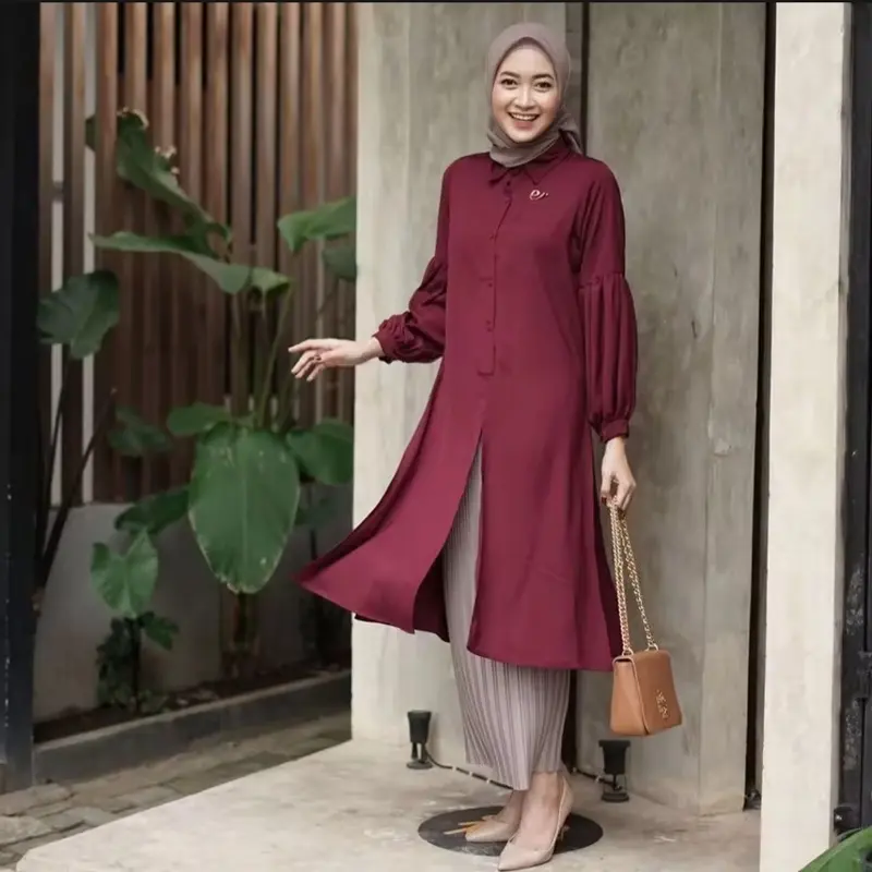 Tunik Crinkle airflow Lengan Panjang - Busui dan Wudhu Friendly Atasan Terbaru Wanita Muslimah Moderen - Kanaya Tunik Panjang Kancing Nyaman Lembut Kain 1