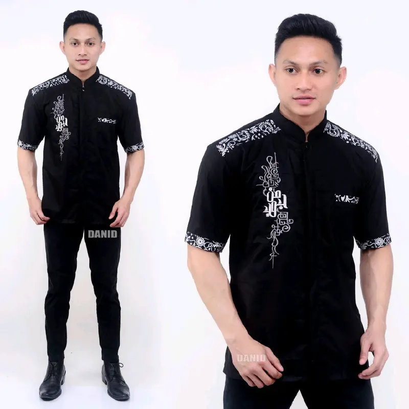 baju koko pria muslim kombinasi bordir lengan Panjang Pendek 1