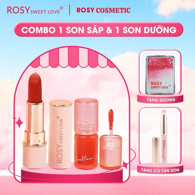 [TẶNG CỌ + GƯƠNG] COMBO Son Sáp Lì Rosy + Dưỡng Môi Vitamin E Đỏ Chính Hãng Bền Màu Đẹp Chất Lượng An Toàn Cho Mẹ Bầu Trang Điểm Son Môi Cosmetic Nữ Mỹ Phẩm Women
