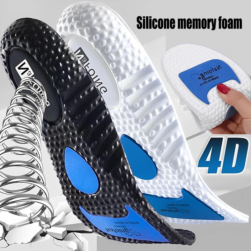 Đệm lót giày bằng Memory Foam, 4D, Thích hợp cho thể thao, Đế lót giày hấp thụ sốc, Đệm chạy, thoáng khí, có độn gót chân, Chèn chân