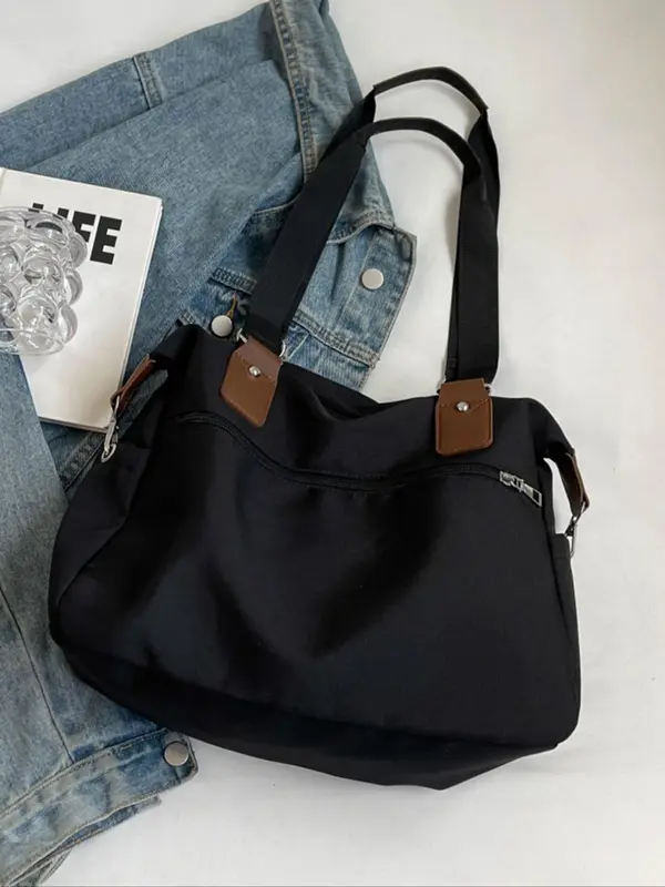 Women's Solid Color Tote Bag, Fashionable Large Capacity Shoulder Bag for Daily Used, Casual Trendy Versatile High-quality Daily Commuting Bag, Girl Fashionable Shopping Bag 3