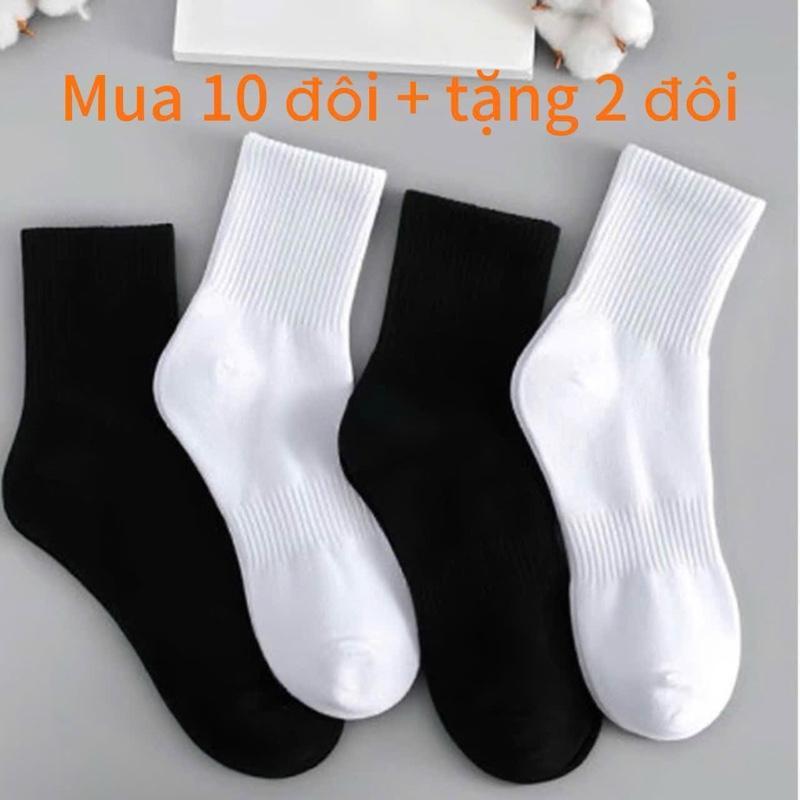   Mua 10 Tặng 2  Bộ 10 Đôi Tất Dệt Kim Cao Cổ Thoáng Khí Unisex Màu Đen Trắng Dày Dặn êm ái cho nam nữ 