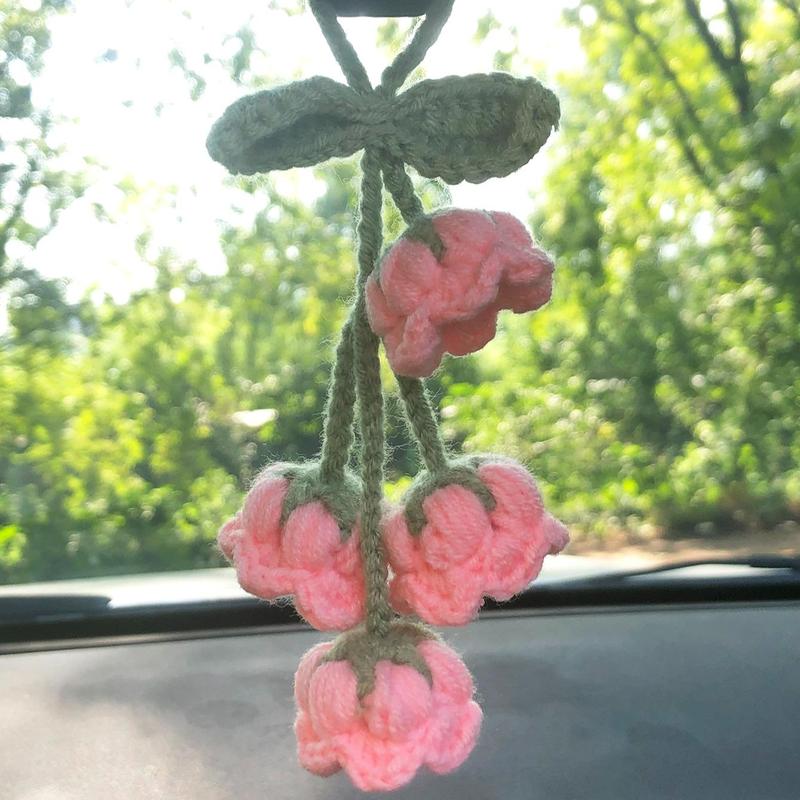 Woven Orchid Car Interior Ornament, Car Rear View Mirror Decoration, Car Interior Flower Pendant, Car Decoration Accessories for Women as Gifts 5