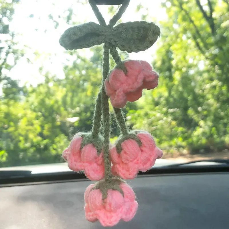 Woven Orchid Car Interior Ornament, Car Rear View Mirror Decoration, Car Interior Flower Pendant, Car Decoration Accessories for Women as Gifts 5