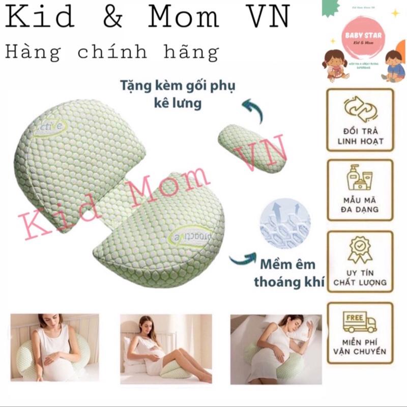 ￼Gối bà bầu cánh tiên Gối bầu sợi tre cao cấp, Cải tiến 2 lớp có thể tháo rời, tặng kèm gối phụ - Kid & Mom VN xô musslin xám đậm Kem