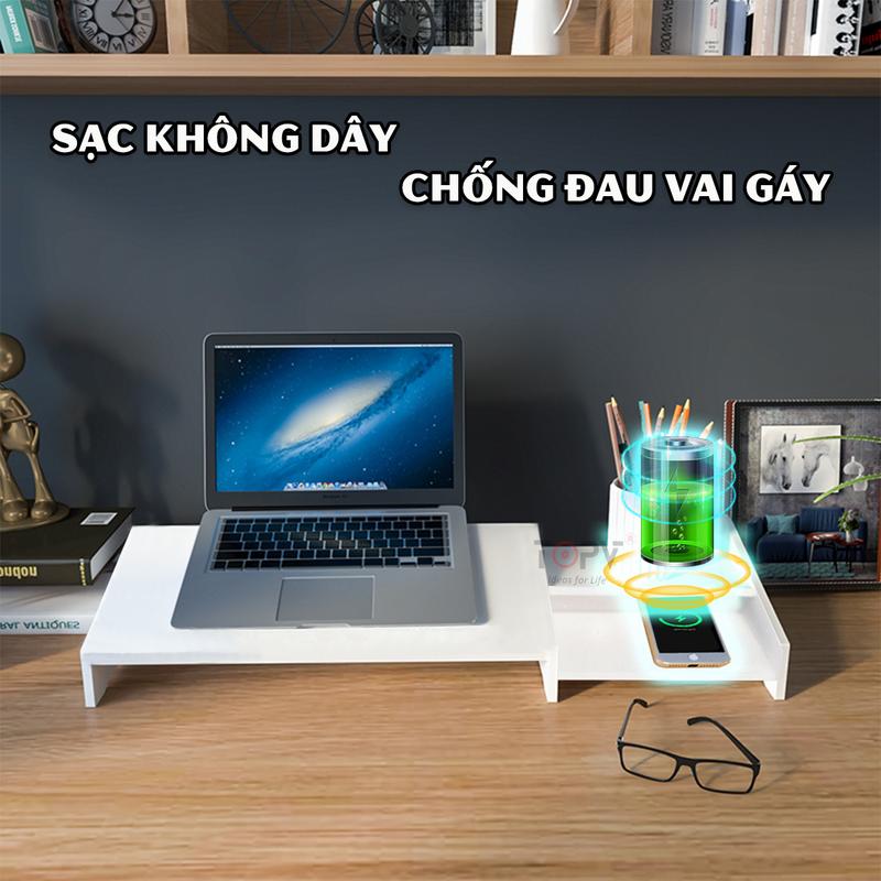  Kệ để laptop gỗ  giá kê laptop sạc không dây và ổ điện có tản nhiệt giá đỡ máy tính để bàn trắng nhôm 