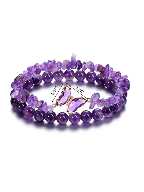 Natural Crystal Stone Butterfly Double-layer Bracelet, Irregular Gravel Bracelet for Women, Fashion Jewelry Accessories for Daily Wear 4