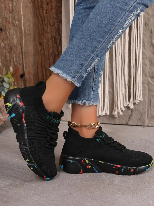 Women's Fashionable Lace Up Low Top Sneakers, Casual Breathable Comfortable Sports Running Shoes, All-match Round Toe Chunky Sneakers for Daily Wear 3