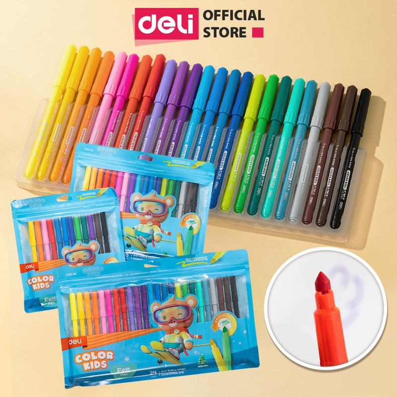 Bút lông màu rửa trôi an toàn cho bé Felt Pen Deli 2 - 12/18/24 Màu tô màu vẽ tranh viết Calligraphy đầu bút chóp nón