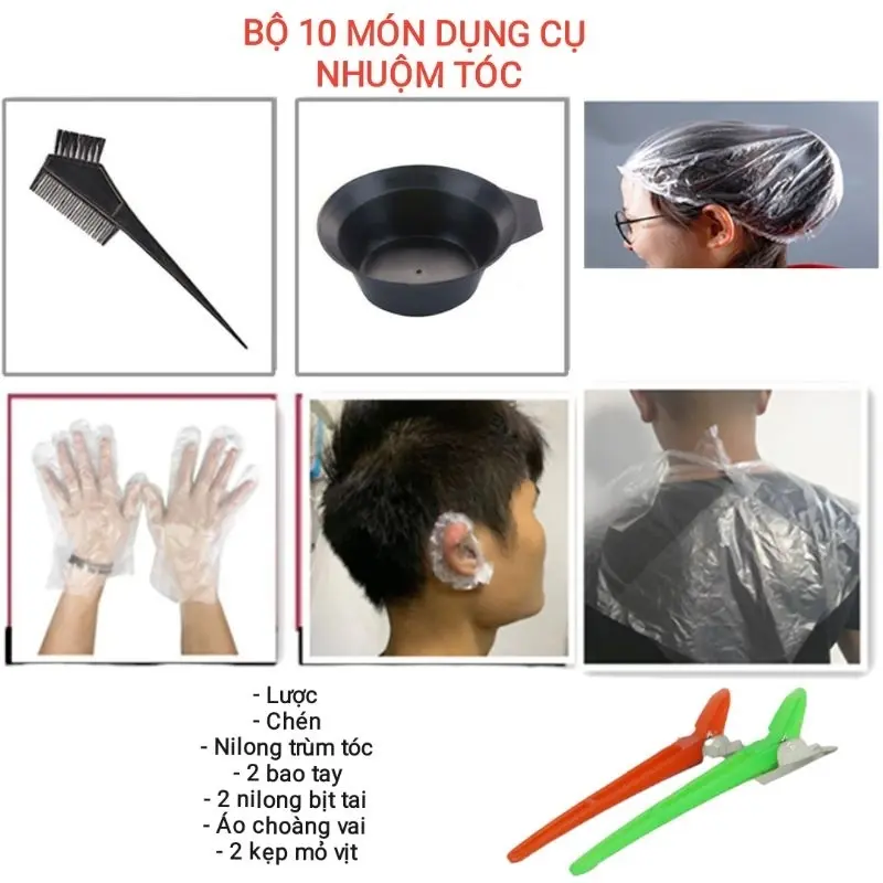 10 Món Dụng Cụ Nhuộm Tóc Tại Nhà, Lược, Bao Tay, Trùm Tóc