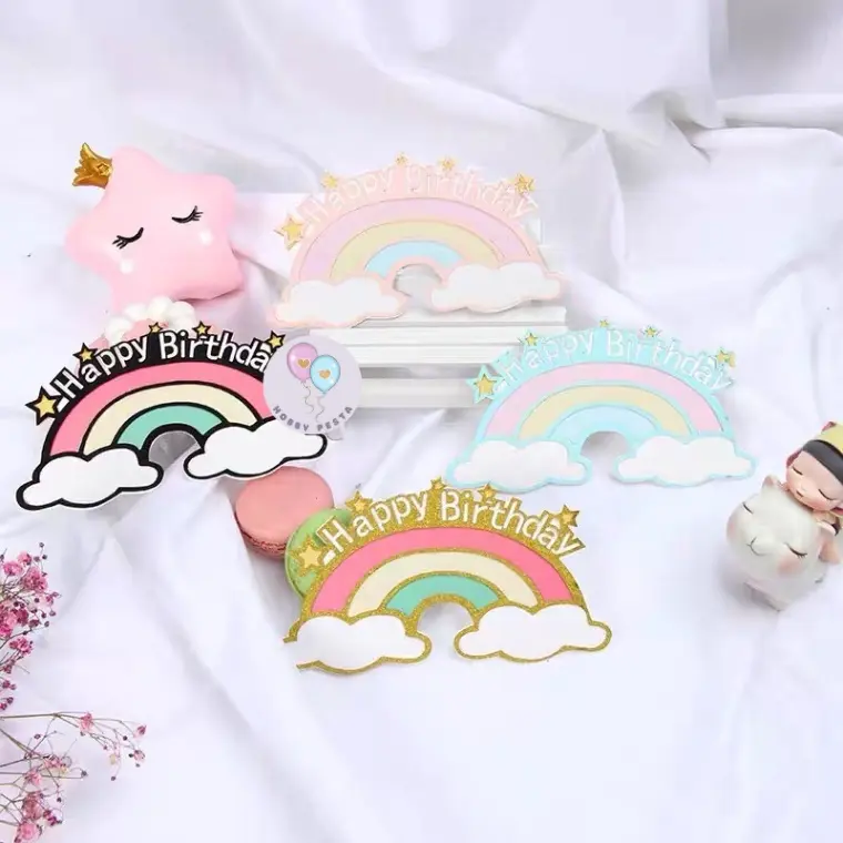 CAKE TOPPER HAPPY BIRTHDAY MOTIF RAINBOW STAR / TUSUKAN HIASAN KUE 1
