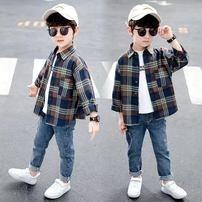 Áo Sơ Mi Kẻ Sọc Cho Bé Trai, Quần Áo Trẻ Em, Dài Tay, Thích Hợp Cho Mùa Xuân Và Mùa Thu, Trung Và Lớn, Áo Sơ Mi Mùa Thu, Thời Trang, Phong Cách Hàn Quốc, Hàng Mới Về 2024 1