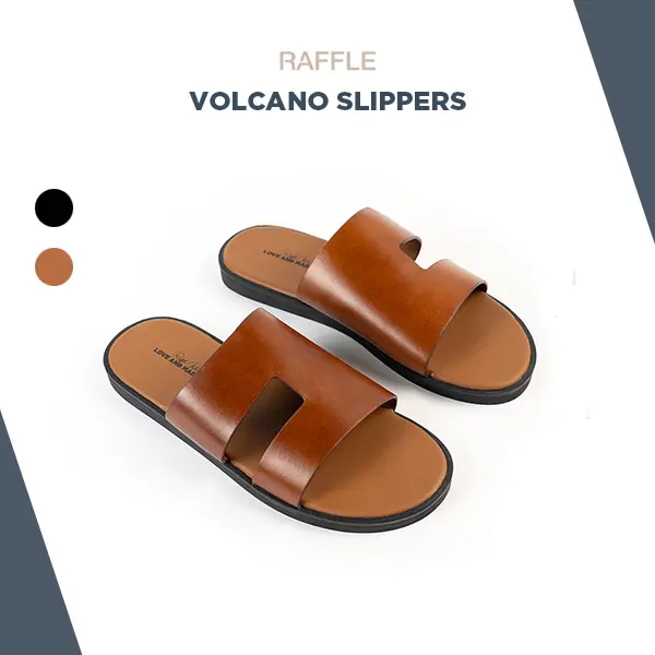 Dép Da Nam Raffle Volcano Slippers Da Bò Cao Cấp Đế Đúc Cao Su Bảo Hành 1 Năm