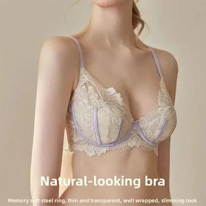 Bộ Áo Ngực Nữ, Phong Cách Pháp, Có Thể Điều Chỉnh, Mỏng, Cỡ Lớn, Làm Cho Ngực Nhỏ Trông Lớn Hơn, Chống Chảy Xệ, Thích Hợp Cho Mùa Hè, Đồ Lót