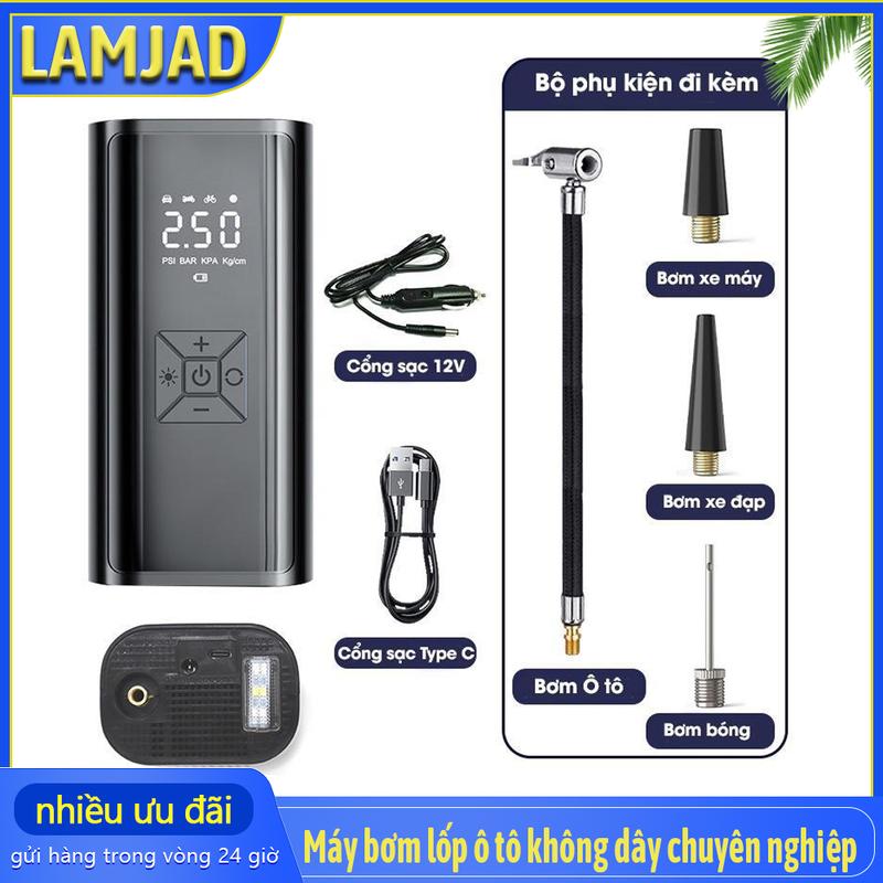 Bơm lốp tự động không dây Máy bơm hơi tự động đèn pin chiếu sáng Bơm lốp hiển thị kỹ thuật số Máy nén khí lốp đo được
